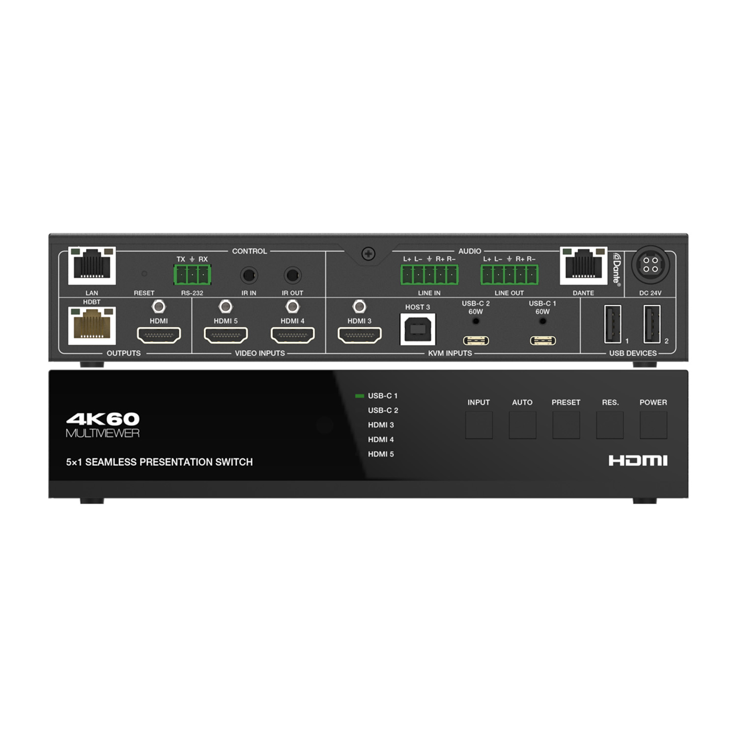 5x1 4K60 Presentation Switcher (HDBaseT 3.0/USB/Dante)